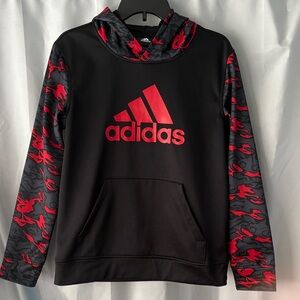 Boys XL 14/16 Adidas Black Hoodie with Red Camo Sleeves